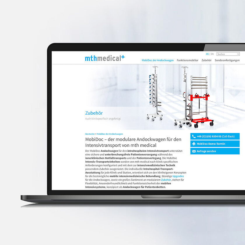mth medical Website Laptop-Ansicht