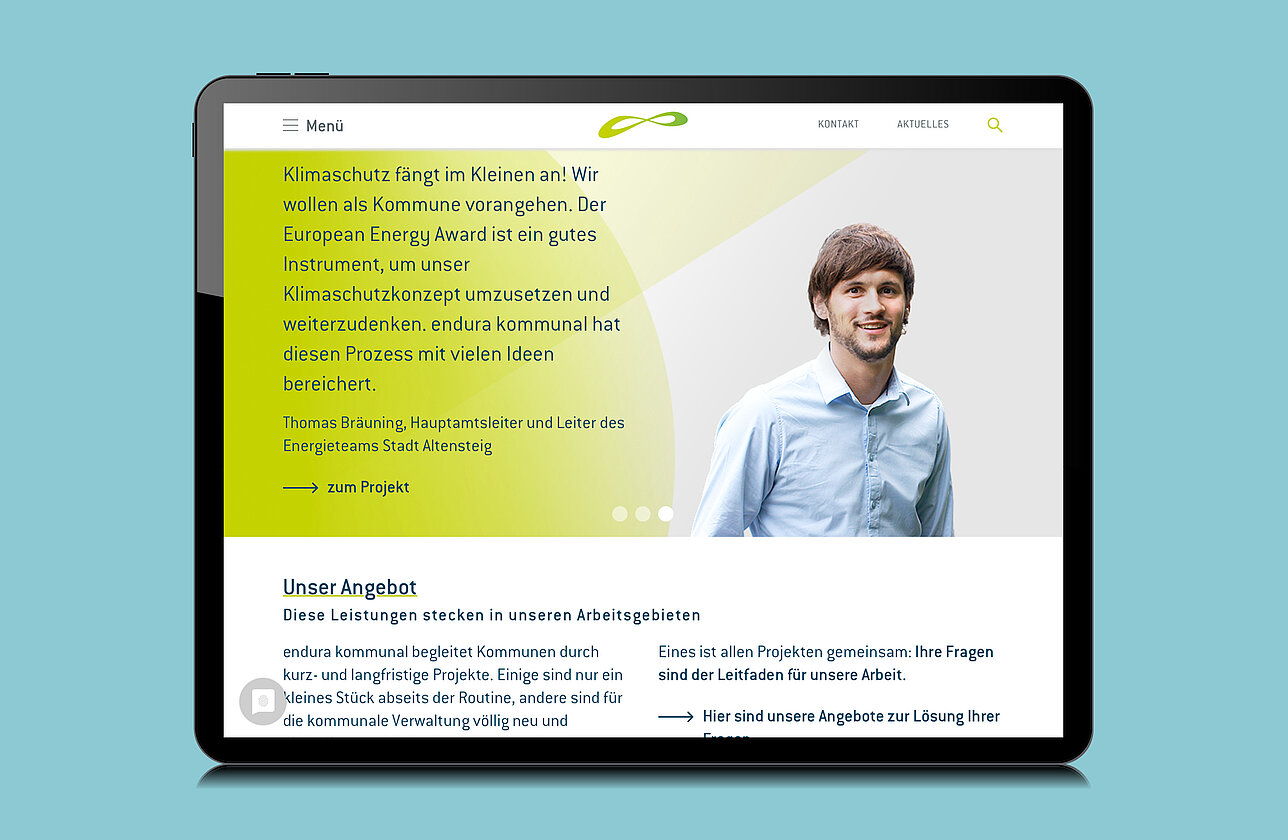 endura Website Angebot Tablet-Ansicht