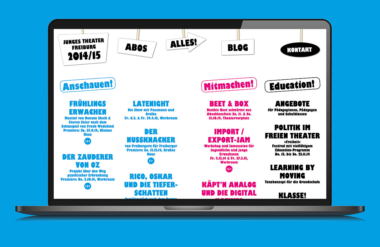Junges Theater Website Programm Laptop-Ansicht