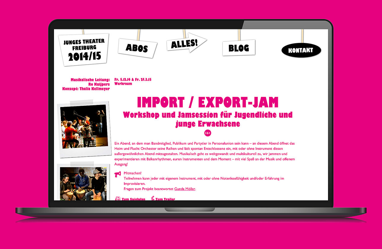 Junges Theater Website Laptop-Ansicht
