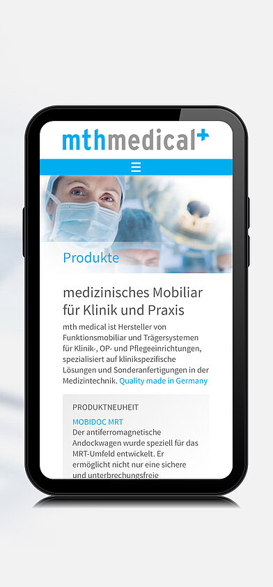mth medical Website Smartphone-Ansicht