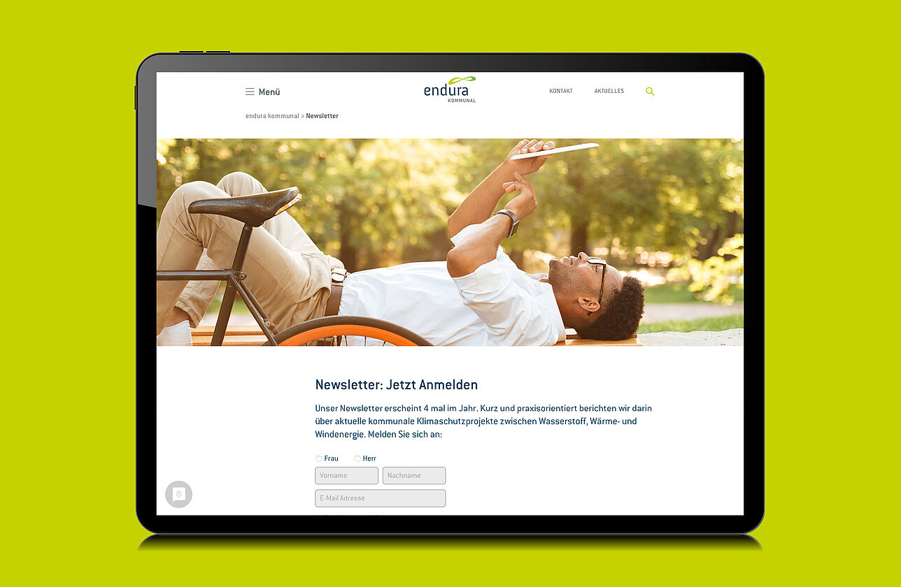 endura Website Tablet-Ansicht