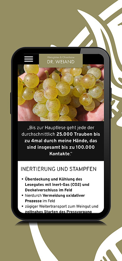Weiand Weine Website auf dem Smartphone