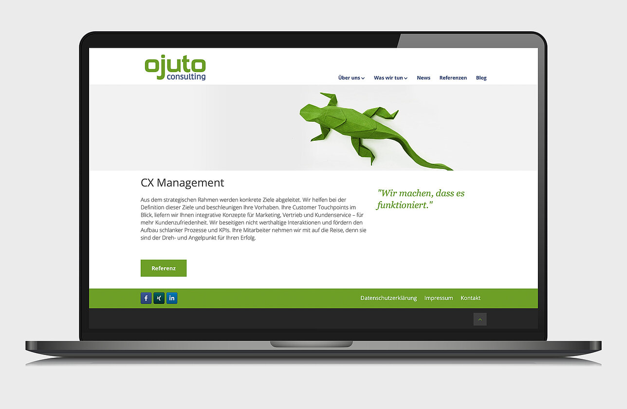 ojuto Website auf dem Laptop