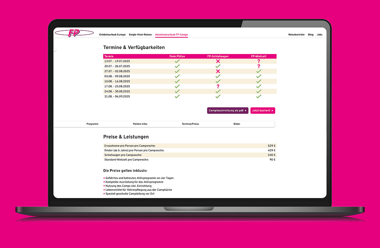 FP Website mit Ausklapp-Menü