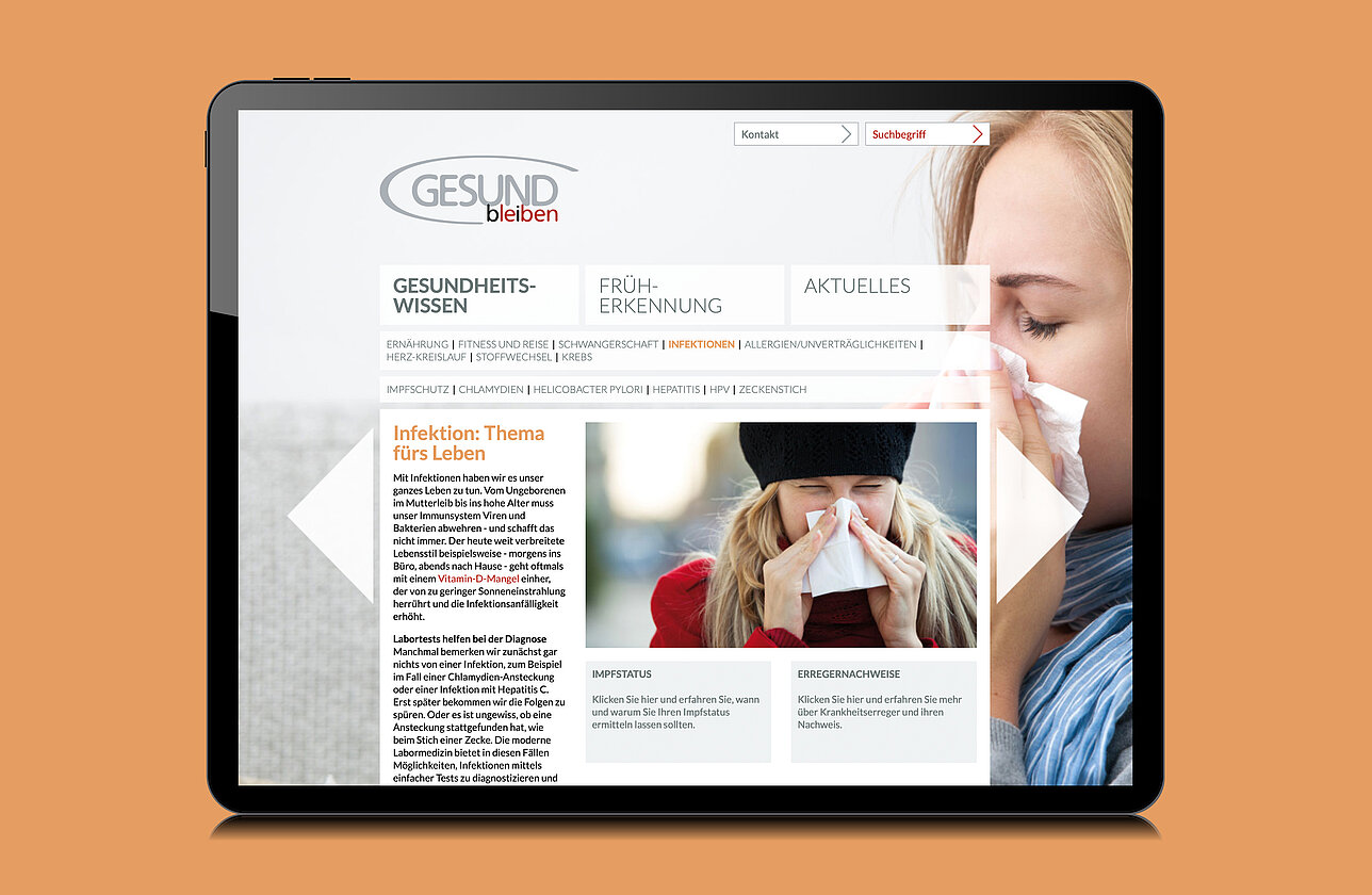 Gesund bleiben Website Tablet-Ansicht