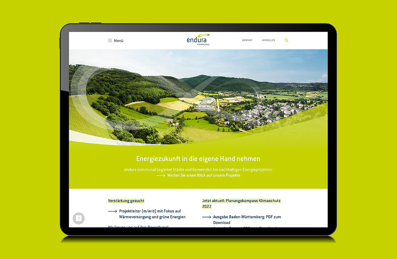 endura Startseite Tablet-Ansicht