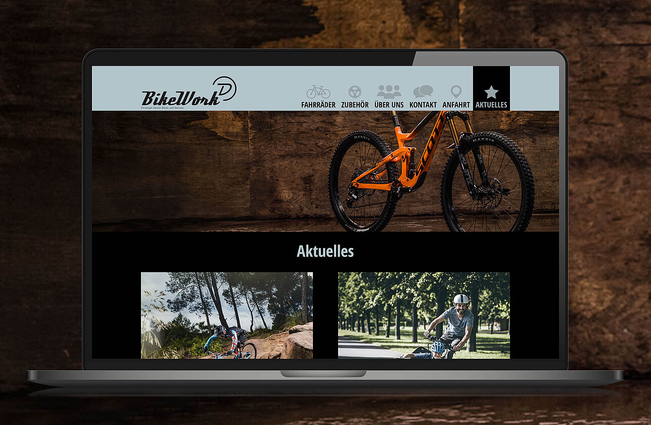 Bike Work Desch Website Laptop-Ansicht