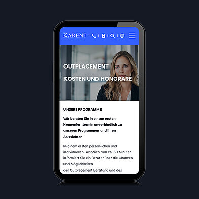 Karent Website Smartphone-Ansicht