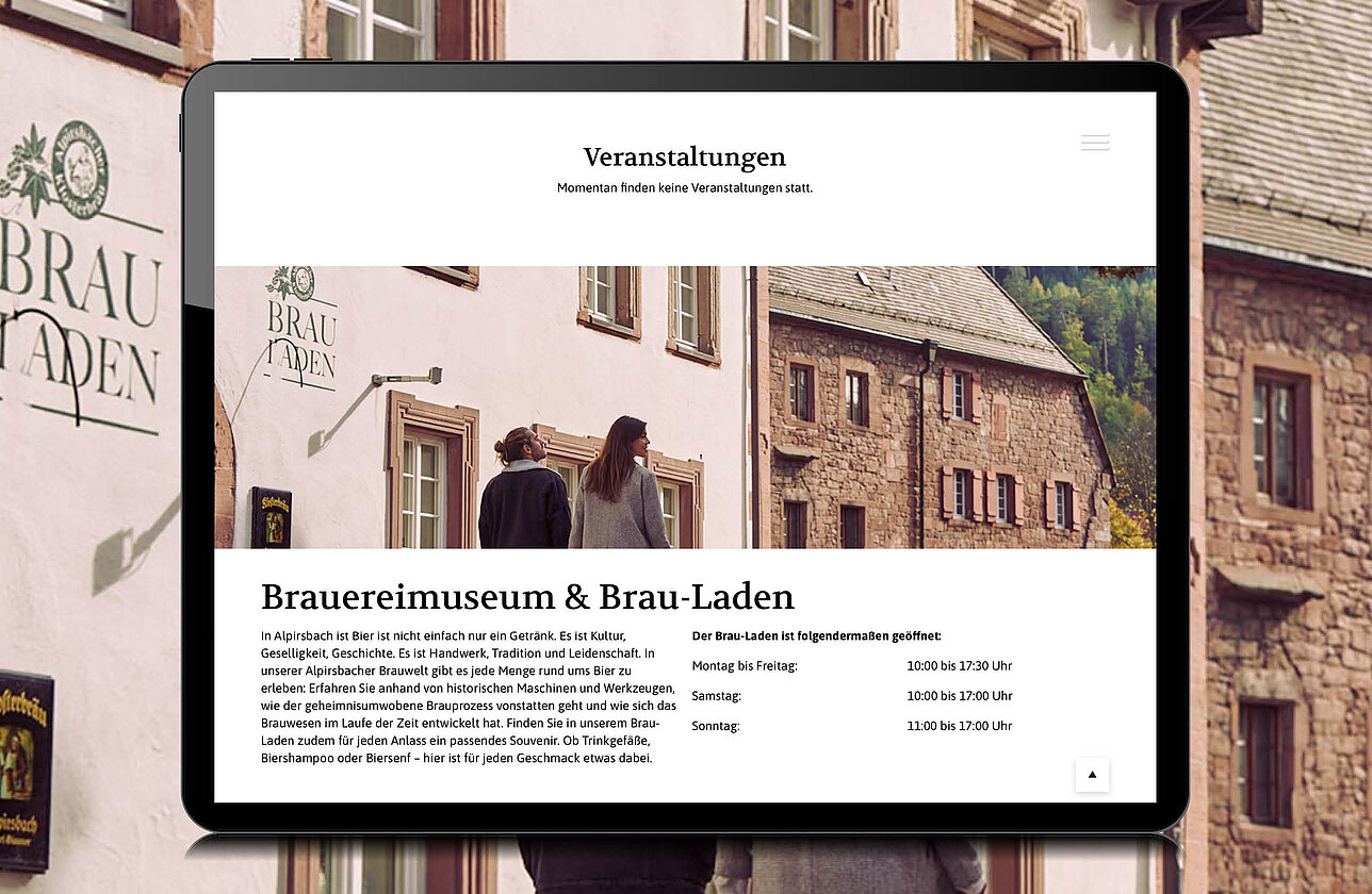 Alpirsbach Website Tablet-Ansicht